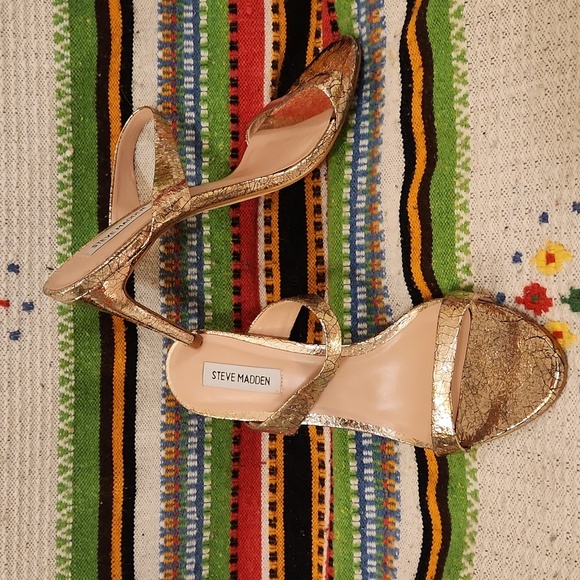 Steve Madden Shoes - Steve Madden Rosalina Gold Leather Stiletto Heel Open Toe Slip On 9.5